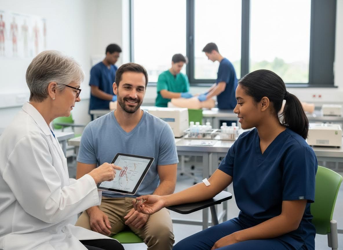 Medical students learning in a simulation lab
