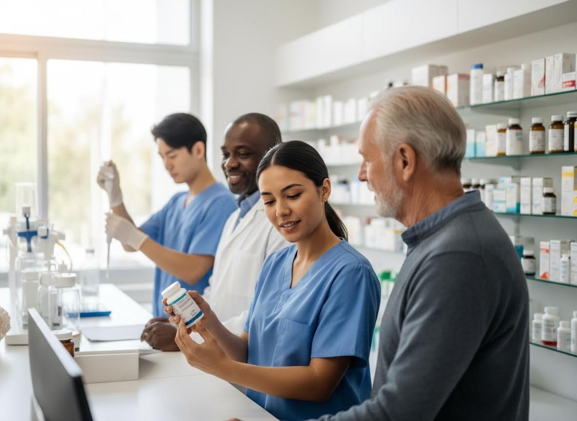 Pharmacist Assisting Elderly Customer with Medication