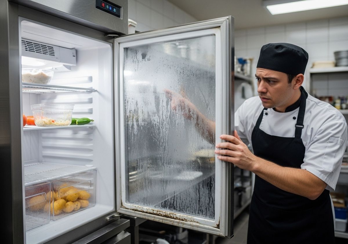 Chef Inspecting Commercial Refrigerator