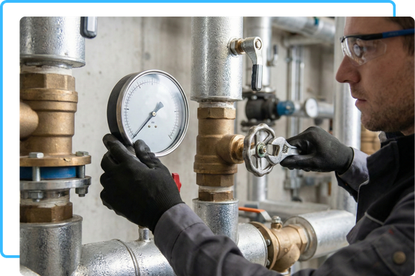 technician checking and adjusting valves.