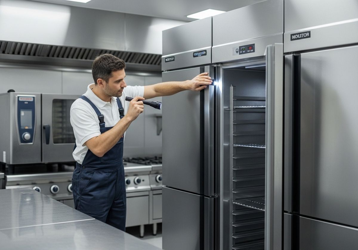 Technician Inspecting Commercial Refrigerator