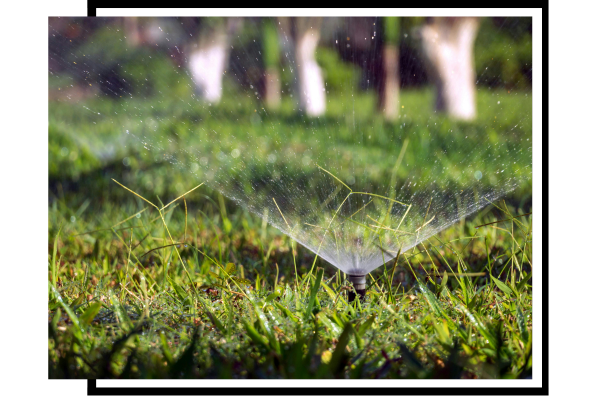 grass with sprinklers going off