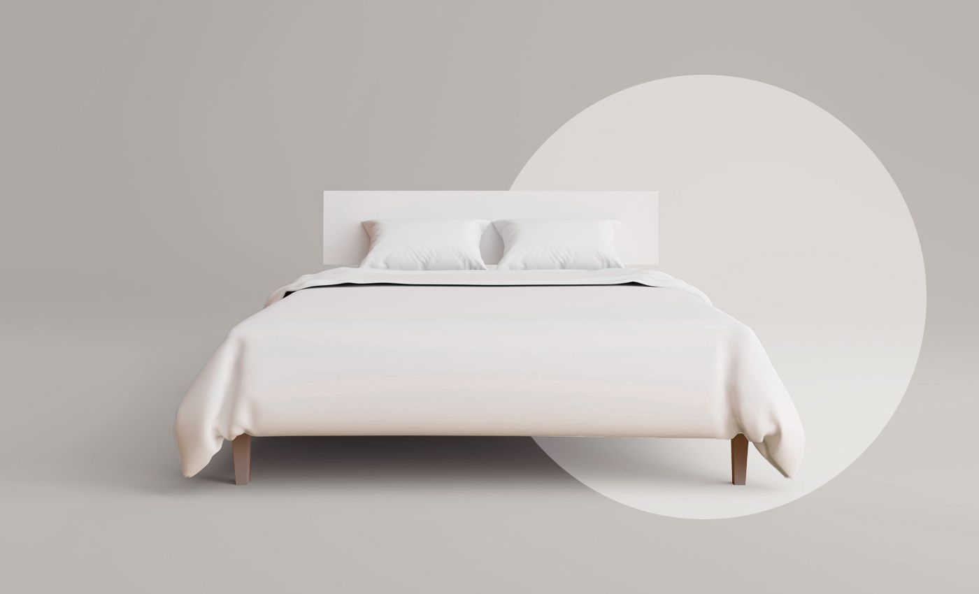 A white bed on a gray background