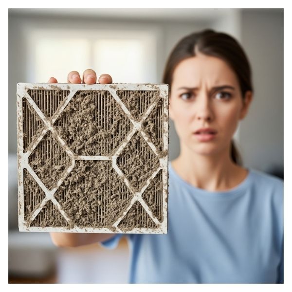 Holding up a dirty air filter