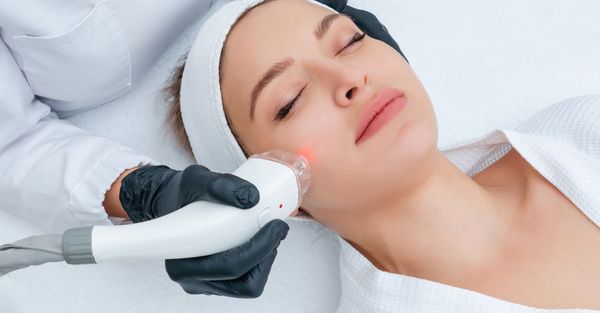 Young woman receiving laser treatment on face