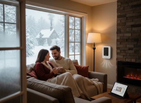 Cozy Couple in Winter Home with Air Purifier
