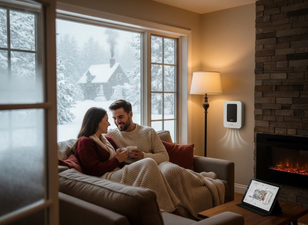 Cozy Couple in Winter Home with Air Purifier
