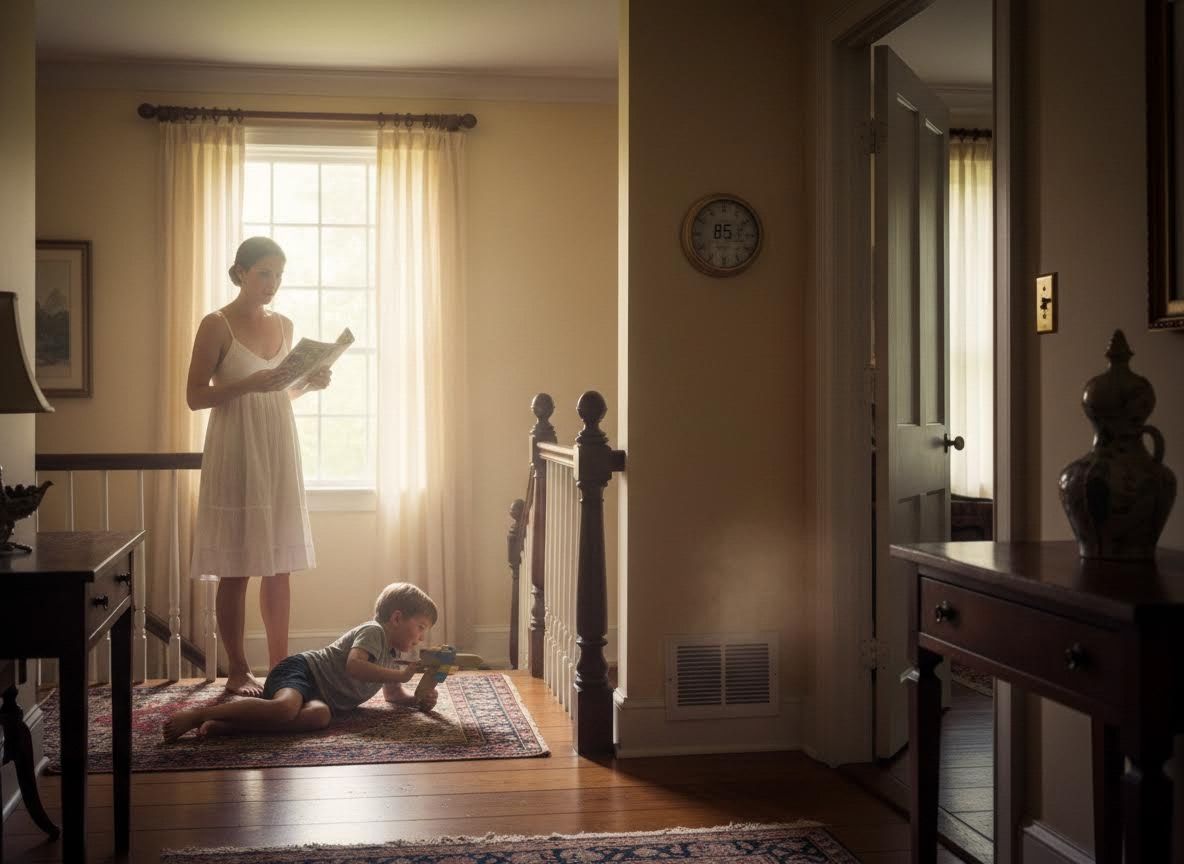 Mother and Child in a Sunlit Hallway