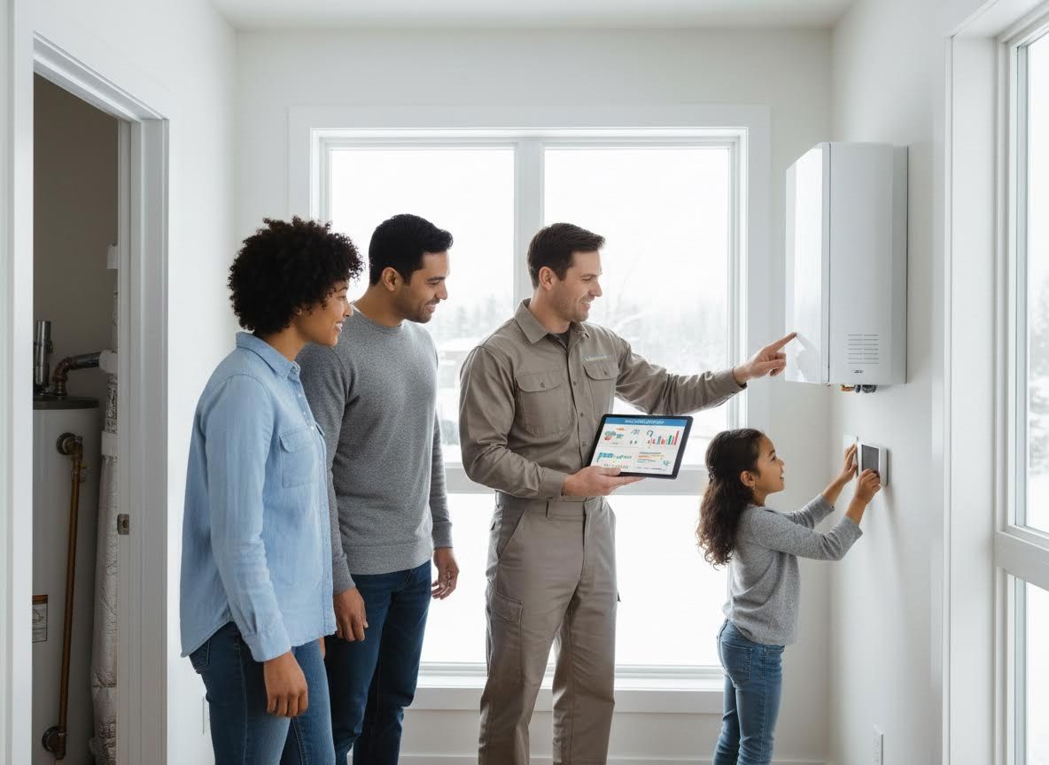 HVAC Technician Explaining Home System to Family