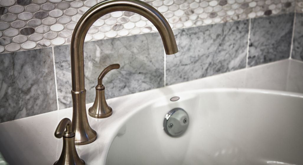 Closeup of a sink and backsplash