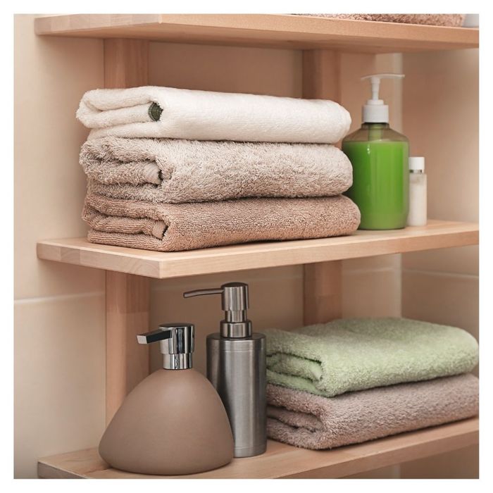 open shelves in bathroom