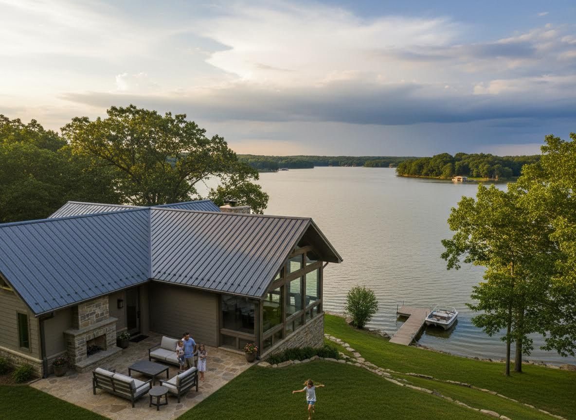Lakeside Modern Home with Metal Roof and Family