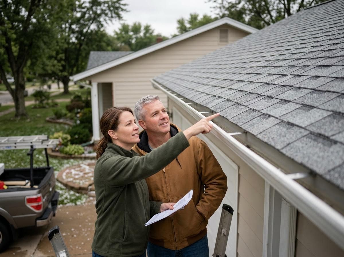 Couple Inspecting House Roof and Gutters