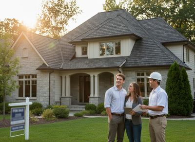 Couple and Real Estate Agent Discussing House for Sale