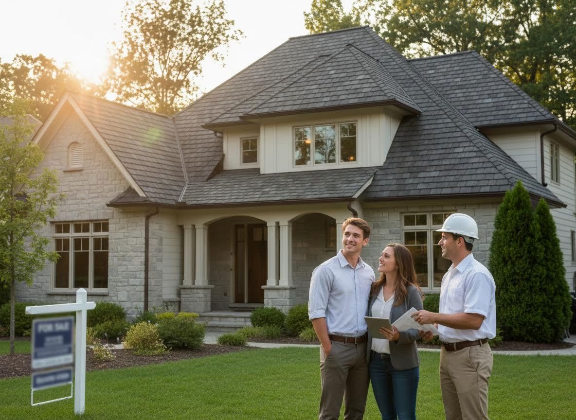 Couple and Real Estate Agent Discussing House for Sale