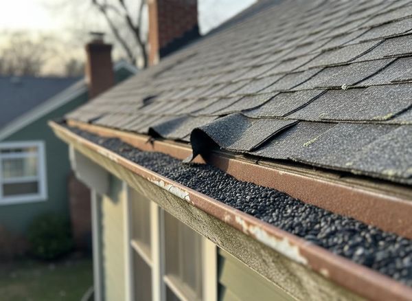 Damaged Roof and Granule-Filled Gutter