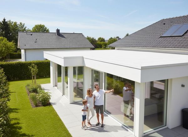 Family enjoying modern home and garden