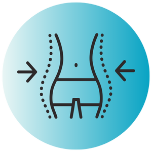 arrows pointing to slimmer mid section