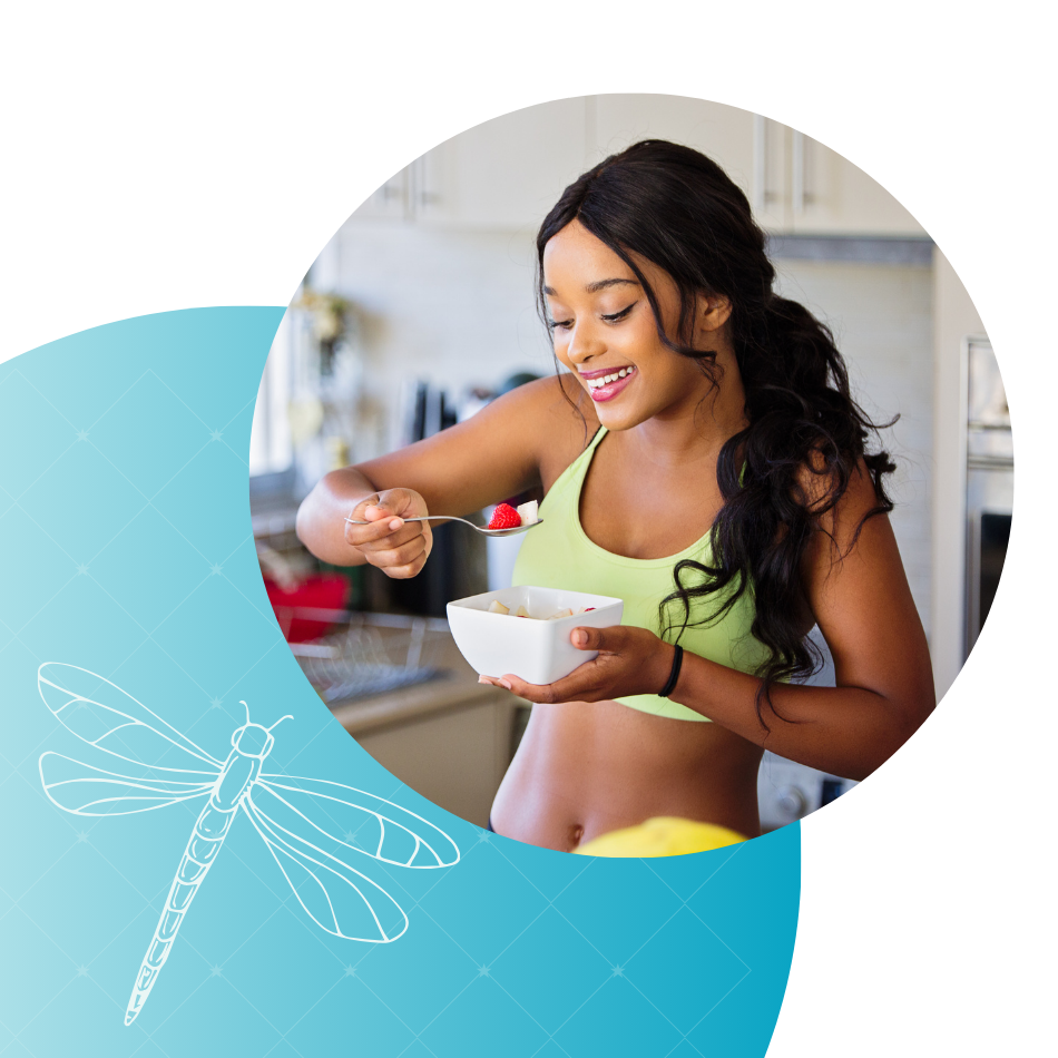 woman eating healthy, smaller portions during weight loss treatment