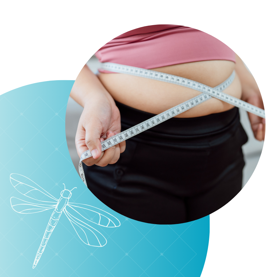 woman measuring her waist before weight loss treatment to track progress