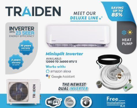 Traiden 12K BTU, Wi-Fi Enabled, 1 Ton Ductless Mini Split with 23 Seer and Heat Pump.png