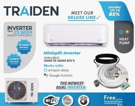 Traiden 24K BTU, Wi-Fi Enabled, 2 Ton Ductless Mini Split with 23 Seer and Heat Pump.png