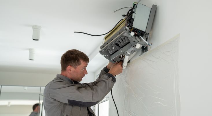 man installing mini split
