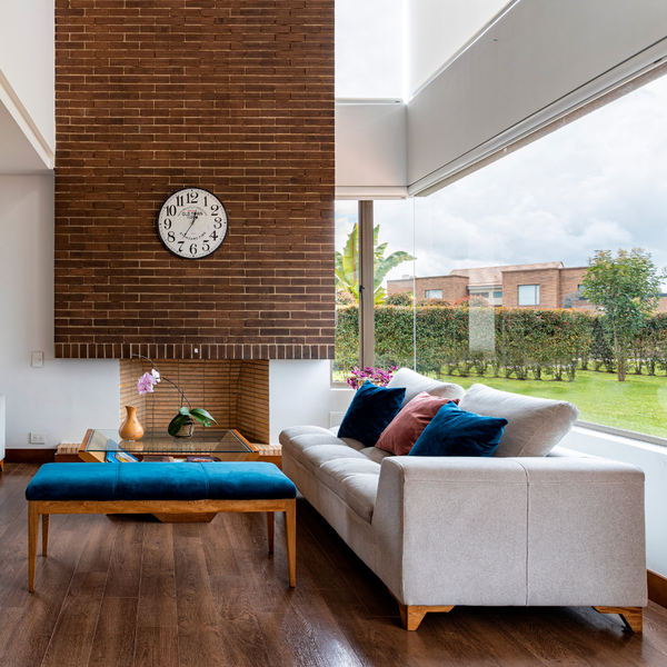 living room with large window