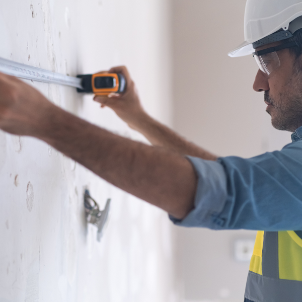 man measuring a wall