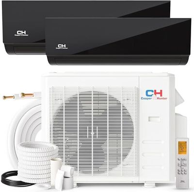 Cooper&Hunter 18,000 BTU Olivia Midnight Series, 22.9 SEER2, Dual Zone Compressor with 12000 + 12000 BTU Wall Mount Air Handlers Ductless Mini Split A/C and Heater Including 25ft Installation Kits