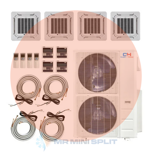 48,000 BTU 4 Zone 12k+12k+12k+24k Ceiling Cassette Ductless Mini Split with Installation Kits, 23.4 SEER2 4 Ton Quad Zone Multi Zone Air Conditioner System