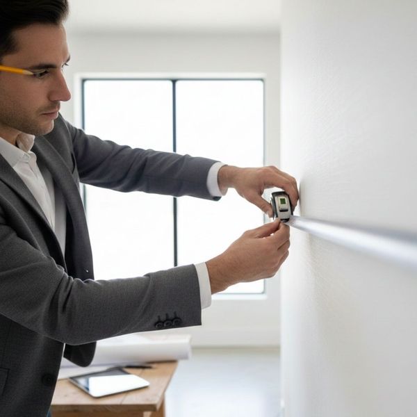 Man measuring room dimensions with a tape measure