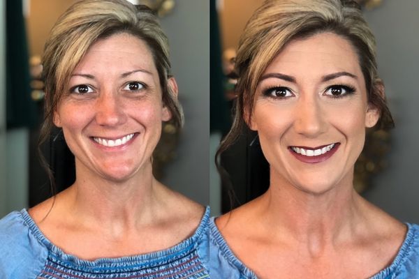 Before and after photo of a woman with makeup professionally done Before and after photo of a woman with makeup professionally done