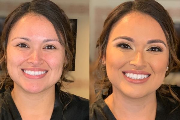 Before and after photo of a woman with makeup professionally done Before and after photo of a woman with makeup professionally done