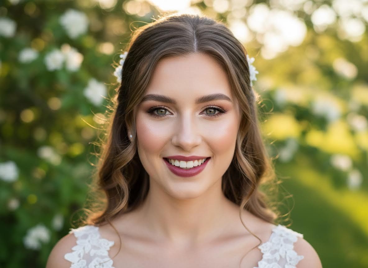 Radiant Bride Smiling in a Floral Garden