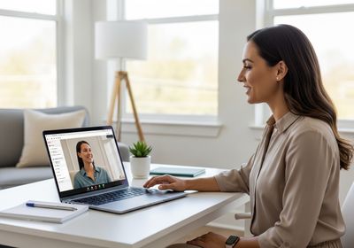 Woman in video conference at desk