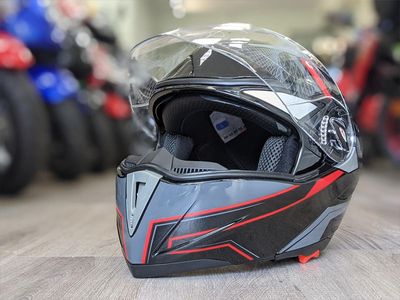 Image of a bikers helmet