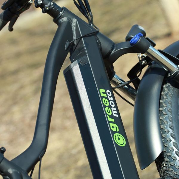 Close-up of a black electric bike from Green Moto 