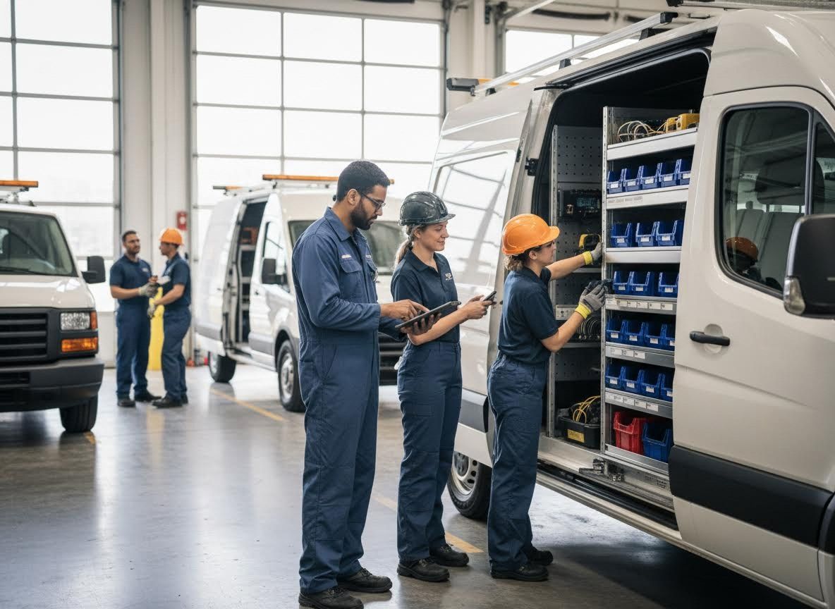 Service Technicians Preparing a Work Van