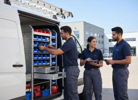 Service Technicians with Organized Van and Tools