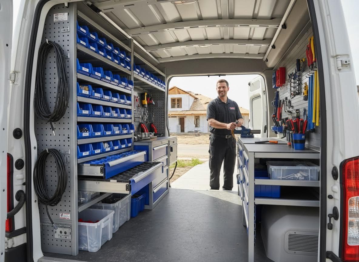 Tradesperson with organized service van