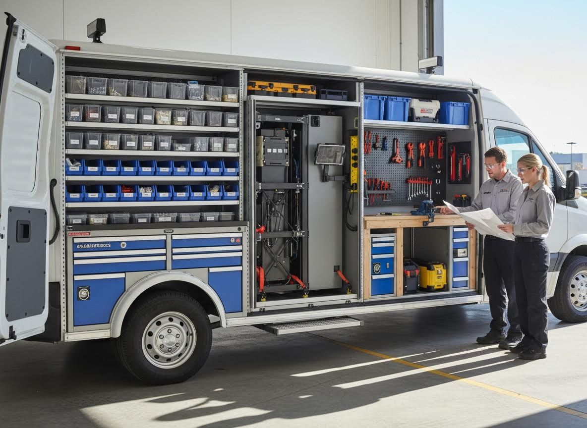 Service Technicians with Custom Organized Van Interior