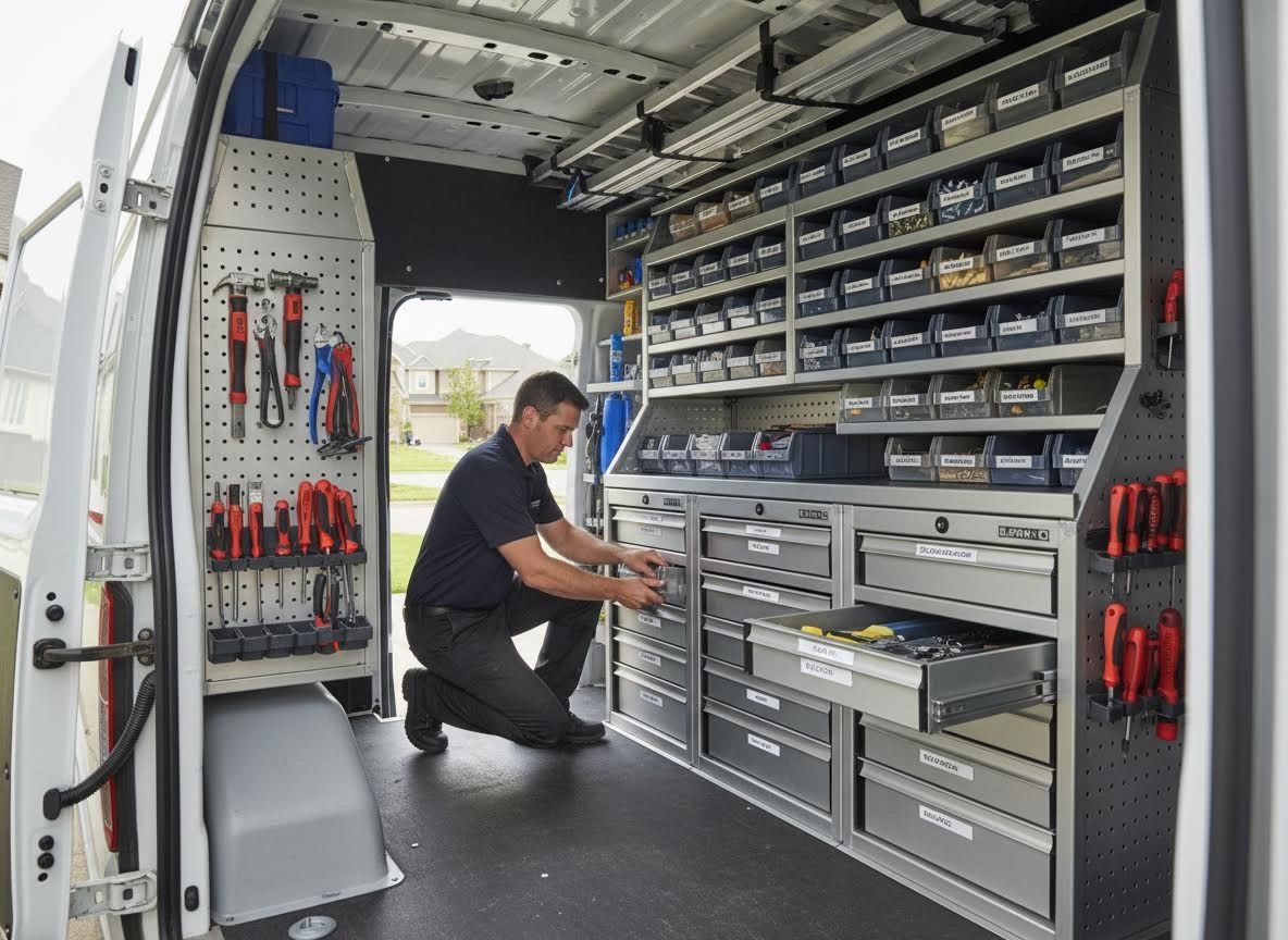 Technician working in a fully equipped service van