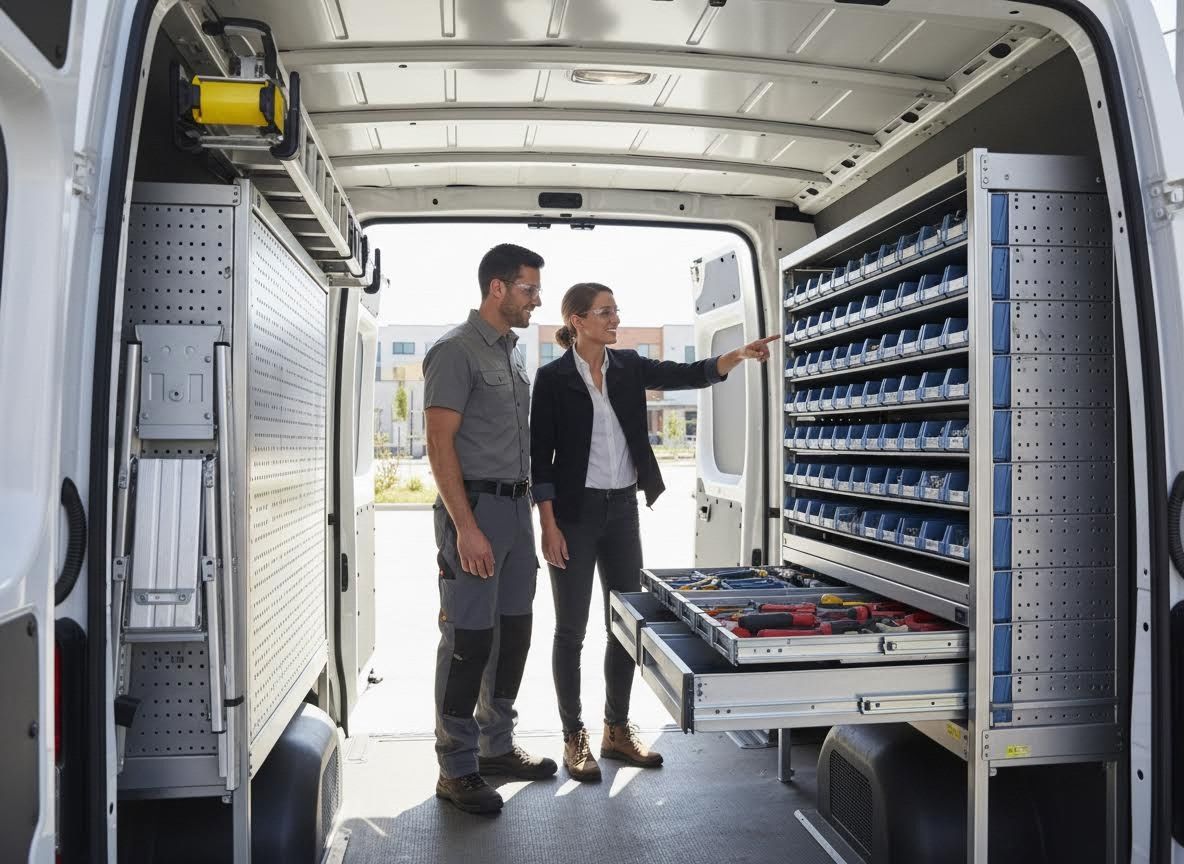 Professionals Reviewing Organized Cargo Van Storage