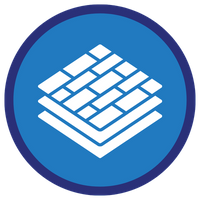 A symbol of tiles inside of a two-tone blue cirlce