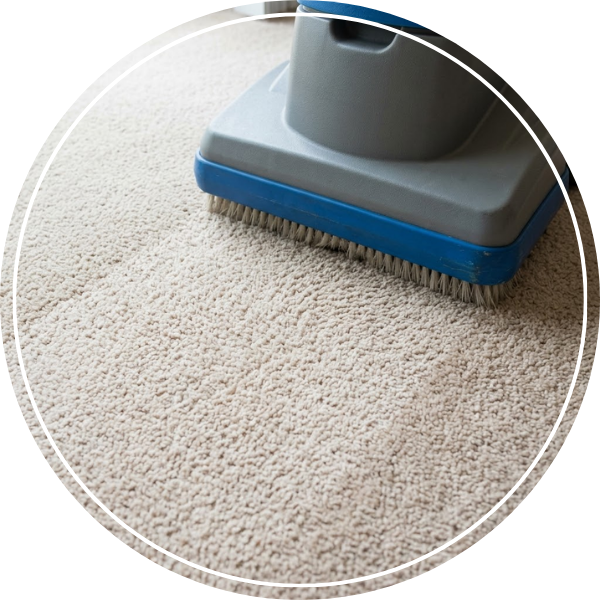 A close up of a carpet cleaner running over a carpet