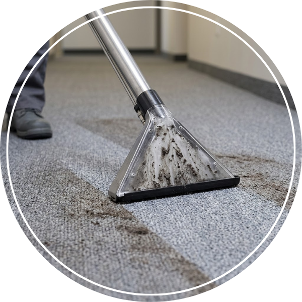 An industrial carpet cleaner being used to remove a stain from an office space carpet