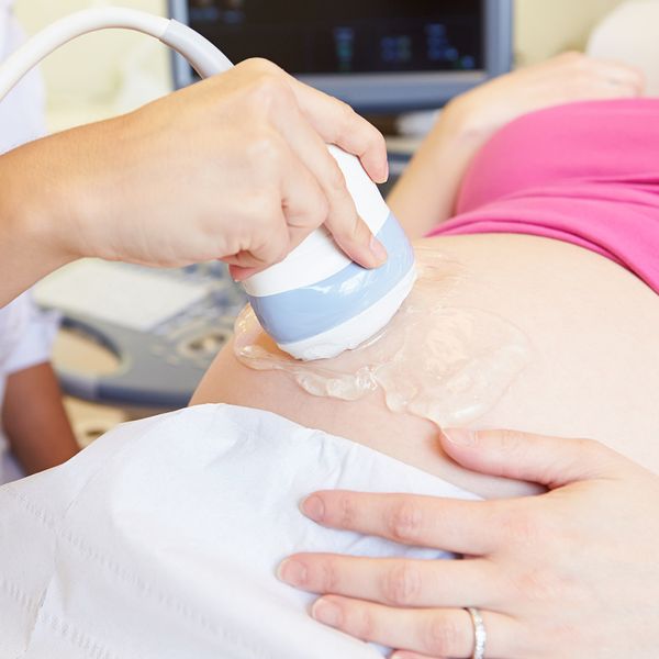 Close-up of ultrasound device on stomach