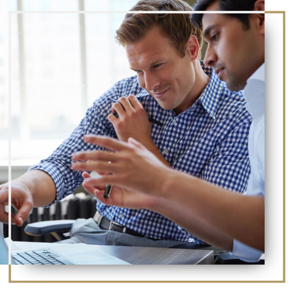 Two professionals viewing business assets and value.