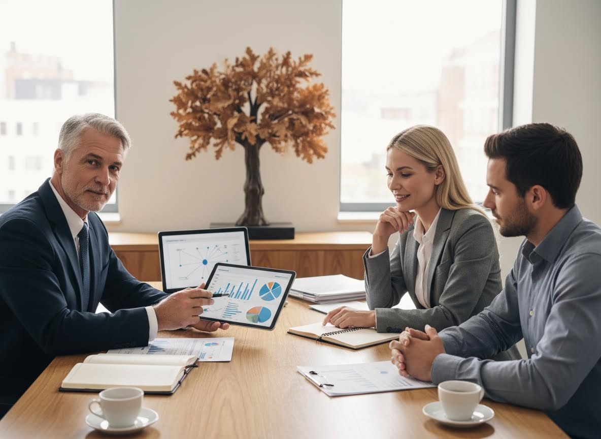 Business Team Reviewing Data on Tablet